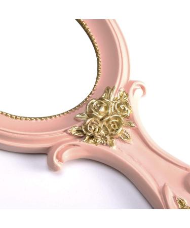 Vintage Handheld Makeup Mirror with Crafted Rose Design - Pink Princess Beauty Vanity Mirror - Buy Online on SooperMarket.com