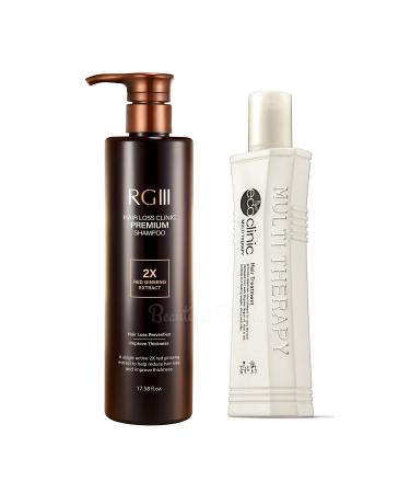RG3 RGIII PREMIUM HAIR LOSS CLINIC SHAMPOO (ONE BOTTLE 520ml) + ECO CLINIC MULTI THERAPY LEAVE IN TREATMENT WITH ARGAN OIL (160ml) - Hair Regrowth  Natural Ingredients  Red Ginseng  All Hair Type