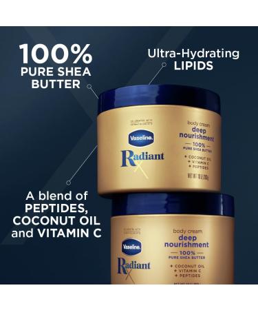 Vaseline Radiant X Deep Nourishment Body Cream | 100% Pure Shea Butter Coconut Oil Vitamin C & Peptides - 10 oz Skin Moisturizer for All Skin Types - Buy Online on SooperMarket.com