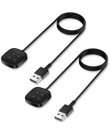 Mixblu Replacement Charger for Fitbit-Versa-4-Sense-2-Versa-3-Sense Cable - 3.3Ft Long USB Cable Cord Fast Charging Smartwatch Accessories, 2 Pack Black