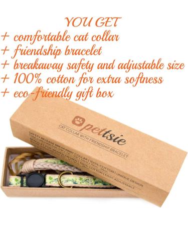 Pettsie Cat Collar Breakaway & Friendship Bracelet Set | Eco-Friendly Gift Box | D-Ring for Accessories | 100% Cotton | Adjustable Green Design - Buy Online on SooperMarket.com