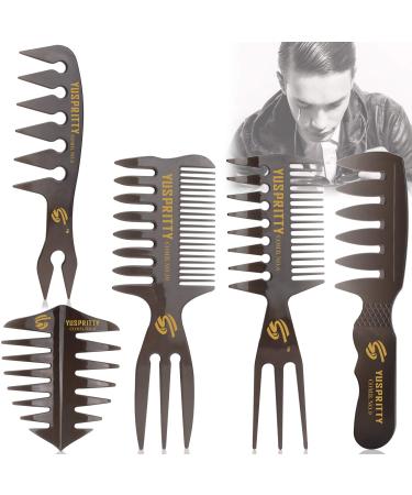 Noverlife 5PCS Men's Pompadour Hairstyling Combs - Professional Wide Teeth Texture Comb Set for Slicked Back Hairstyle - Buy Online on SooperMarket.com