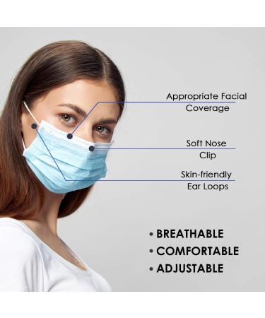 Buy Disposable Face Masks (Pack of 50) - 3-Ply Breathable Protective Masks for Men & Women | Adjustable Earloops & Nose Clip - Buy Online on SooperMarket.com