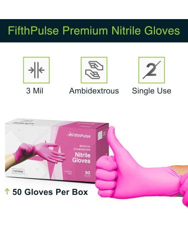 Fuchsia Hot Pink Nitrile Disposable Gloves - 50 Count - Medium 3 Mil - Powder & Latex Free - Medical Exam & Food Safe Gloves - Buy Online on SooperMarket.com