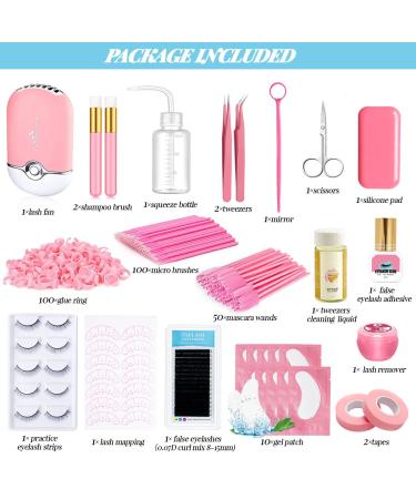 Professional Lash Extension Kit - USB Eyelash Fan Strong Glue 0.07D Curl 8-15mm Sizes - Perfect for Beginners | Pink B - Buy Online on SooperMarket.com