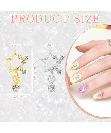 30-Piece Star Nail Charms Set - Gold & Silver 3D Rhinestone Alloy Charms for Women and Girls - DIY Nail Art Supplies - Buy Online on SooperMarket.com