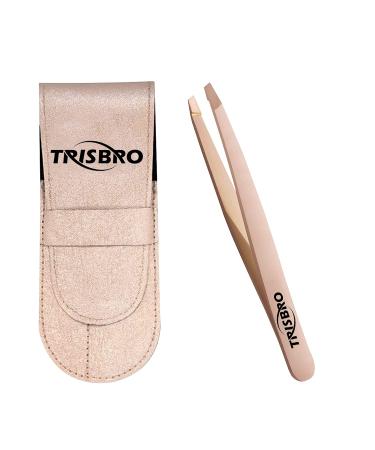 Slant Tip Tweezer - Professional Eyebrow Stainless Steel Tweezers - Splinter Tweezer for Facial Hair Removal - Best Precision Slant Tweezer for Ingrown Hairs (Rose Gold)