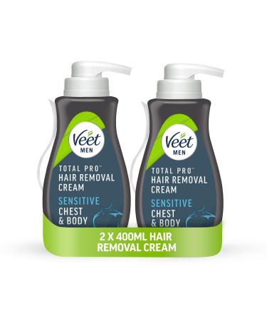 Veet Men Hair Removal Cream Chest & Body Sensitive 400ml each (pack of 2 800ml) Softer hair growth Dermatologically tested