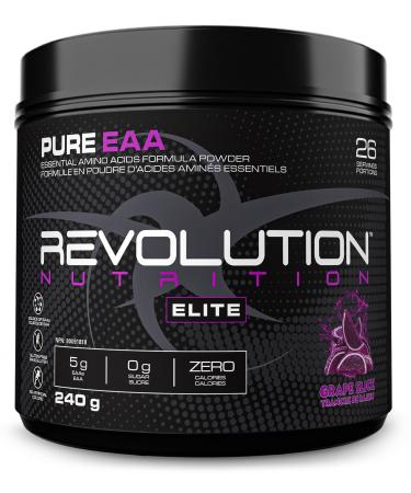 Revolution Nutrition Pure EAA Powder Essential Amino Acid Post Workout Zero Calorie Zero Sugar Gluten Free Enhanced with Electrolytes 5g EAAs 240 g 26 Servings (Grape Slice 0.53 Pound) Grape Slice 26 Servings (Pack of 1)