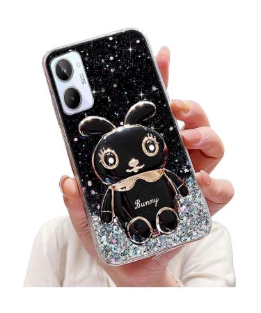 Tivenfezk Nadoli for Oppo Realme 10 4G Hase Hidden Stand Shell caricature glitter rabbits stand Soft silicone bling cell phone case transparent protective cover Oppo realme 10 4g black