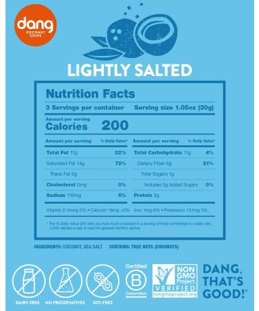 Dang Coconut Chips Lightly Salted 3.17 oz | Healthy Snack | Gluten-Free - Buy Online on SooperMarket.com
