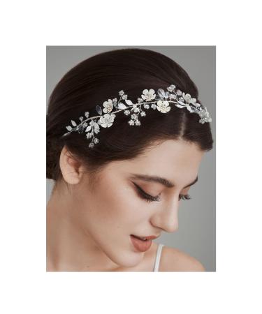 SWEETV Silver Wedding Headband Crystal Bridal Headpieces for Bride Flower Hair Accessories for Women Flower Girl Hair Vine