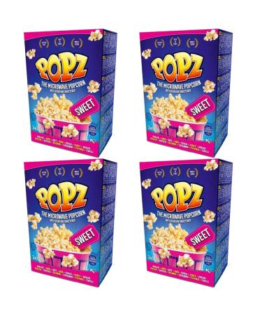 4 x (3x90g) Sweet Microwave Popcorn Whole Grain Snack Lunch Box Treat Food 2-4min Ready Meal