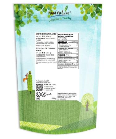 White Quinoa Flakes 1lb - Pressed Whole Grain Seeds, High Protein, Riboflavin, Raw, Kosher, Vegan - Ideal Oatmeal Substitute for Baking, Yogurt, Granola - Bulk Pack of 1 - Buy Online on SooperMarket.com
