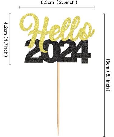30 Pcs Glitter Happy New Year Cupcake Toppers 2024 Gold Black Cupcake topper Cheers to 2024 Cake Picks for New Years Eve Party Decoration (Hello) - Buy Online on SooperMarket.com