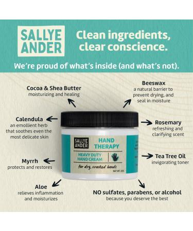 Sallye Ander Heavy Duty Hand Therapy Cream 2oz - Best Hand Cream for Dry Cracked Hands - Repair & Moisturize Dry Skin with Natural Essential Oils - For Men & Women - Buy Online on SooperMarket.com