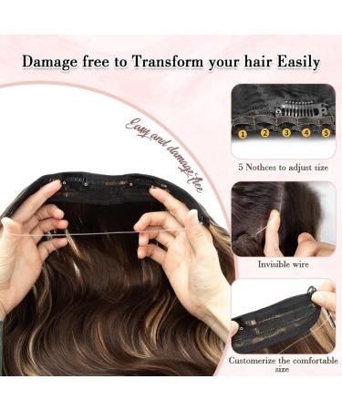 Invisible Wire Hair Extensions Clip in | Natural Wavy Synthetic Hair | Adjustable Size | Secure Clips | Long Curly Hair Pieces for Women | 20inch Ombre Dirty Blonde with Dark Root - Buy Online on SooperMarket.com