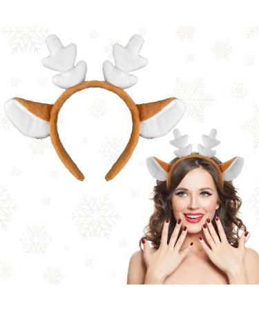 WLLHYF Reindeer Christmas Headbands Reindeer Antlers Xmas Hairband for Kids Adults Cute Headwear Headbands for Party Festive Photos Booth Women Girls Custome Cosplay Hair Accessories White