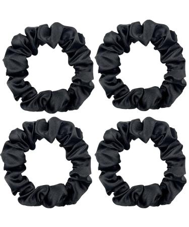 KINDOYO 4 Pieces Hair Silk Stretchy Scrunchies - Solid Color Hairbands Satin Scrunchies Elastic Bands Traceless Ponytail Holder Hair Accessories for Women Girls Black *4