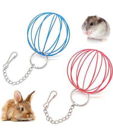2PCS Rabbit Hay Feeder Ball Bunny Grass Sphere Play Chew Toy 2-in-1 Hay Manger Dispenser for Chinchillas Guinea Pigs Hamsters Small Animals Blue Red