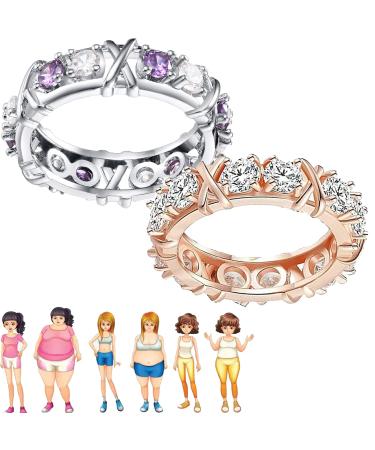 Moissanite Magnetology Lymphvity Ring Magnetic Zircon Shaping Cross Full Moissanite Diamond Ring Magnetic Zircon Rings for Weight Loss (Rose Gold+Purple 7) Rose Gold+purple 7