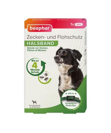 Beaphar - tick and flea protection collar for dogs from 12 weeks - repellent - 4 months protection against ticks fleas and mosquitoes - rainproof - adjustable - band length 65 cm - dark green
