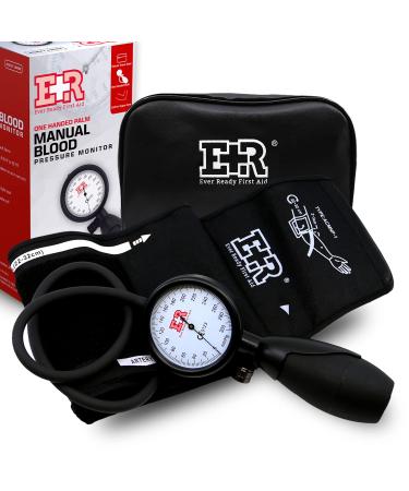 Ever Ready First Aid One Handed Palm Manual Blood Pressure Sphygmomanometer Monitor Reader 8  to 16  Lined Cuff with D-Ring - Large Adult