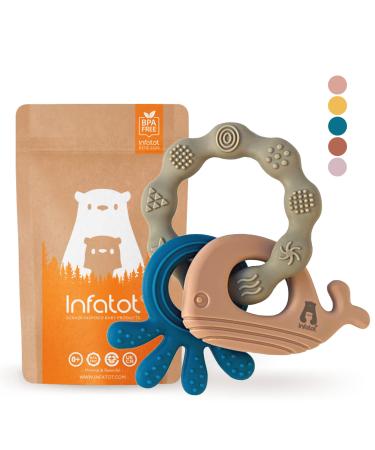 Teething Toys for Baby | Infatot MultiTexture Baby Teether | Baby Essentials for Newborn Toys | Baby Shower Gifts | Baby Girl Gift | Baby Toys 0-6 Months & 6M+ | Silicone Baby Gifts - Cobalt Cobalt & Beige