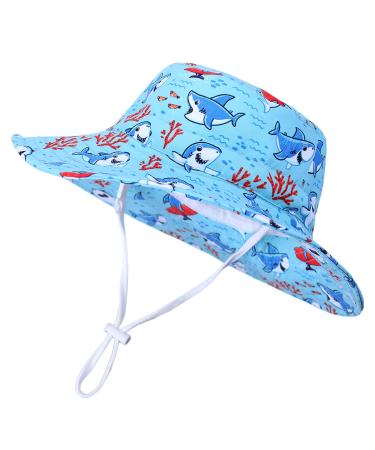LANGZHEN Beach Sun Protection Hat for Baby Girls Adjustable Toddler Kids Hat Wide Brim Summer Play Hat with Chin Strap Coral-Turquoise 6-12 Months