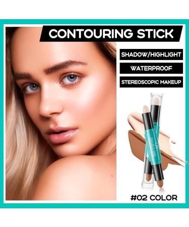 HOSAILY 2 Colors Double Head Contour Stick Highlighter Concealer Pen 2 in 1 Bronzer Contouring Highlight Stick Waterproof Cream Contour Stick Face Brighten Facial Shape Makeup Pencil 02# - Buy Online on SooperMarket.com