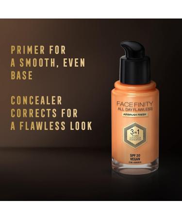 Max Factor Facefinity 3-in-1 All Day Flawless Liquid Foundation SPF 20 - 90 Amber 30ml (Pack of 1) - Buy Online on SooperMarket.com