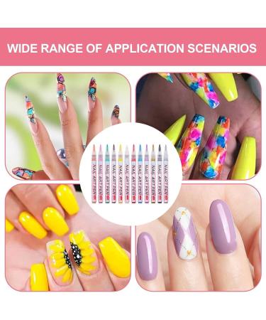 Nails Kit 12 Acrylic Nail Polish Pens with 12 Stylish Hues Waterproof and Quick Drying Professional Brushes Creative Nail Drawing Brush Perfects for Women Home Salon - Buy Online on SooperMarket.com
