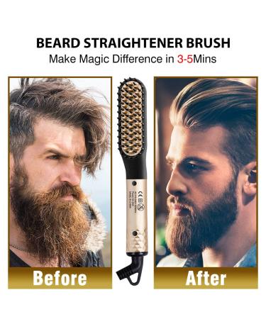 Beard Straightener for Men - Heated Ionic Comb & Styling Brush | Gold Color Gift for Him - Buy Online on SooperMarket.com