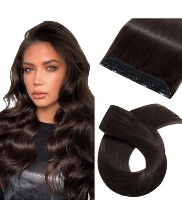 Remy Clip in Human Hair Extensions (#02 Dark Brown 14"-45 grams) One Piece Real Hair Extension Clip in 3/4 Full Head