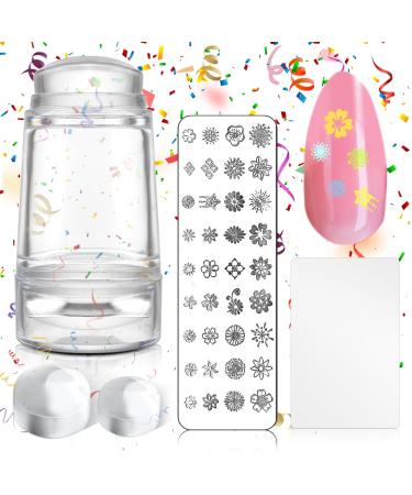 Nail Art Stamper Set - 1 Pc Silicone Nail Art Stamper with 2 Pcs French Nail Stamper Head 1 Nail Stamping Plate and 1 Scraper Manicure Tools Kit for Home Salon DIY Nail Art Decor