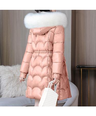 Pink Padded Jacket for Women | Slim Fit Faux Fur Parka with Hood | Winter Warm Outwear (Size: Medium) - Buy Online on SooperMarket.com
