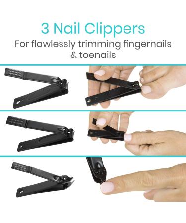 Vive Nail Clipper Set (15 Piece) - Manicure and Pedicure Tools for Men and Women - Includes File, Cuticle Trimmer, Tweezers, and Ear Pick - Black - Buy Online on SooperMarket.com
