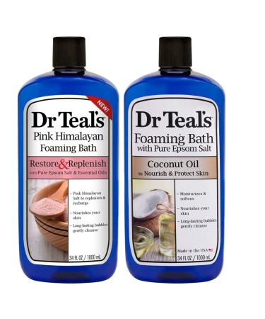 Dr Teal's Foaming Bath Combo Pack (68 fl oz Total) Restore & Replenish with Pink Himalayan Salt and Nourish & Protect with Coconut Oil. Treat Your Skin Your Senses and Your Stress.
