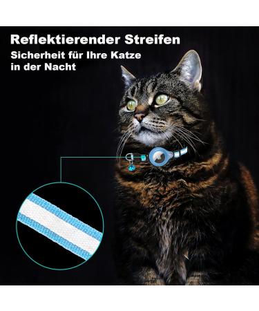 Mouyou Airtag Cat Collar - Soft Reflective Nylon with Bell & Safety Clasp | Adjustable 22-34cm Blue Tracking Collar with Airtag Case - Buy Online on SooperMarket.com