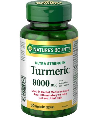 Nature's Bounty Ultra Strength Vegetarian Turmeric 9000mg Herbal Health Supplement Anti-inflammatory to Help Relieve Joint Pain 30 Capsules