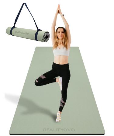 Extra Wide & Thick Yoga Mat - 72" x 32" x 1/3", Double-Sided Non Slip Yoga Mat with Strap, Professional TPE Yoga Mats for Women Men Kids, Large Exercise Mat for Yoga, Pilates and Home Workout Matcha Green & Graphite Grey