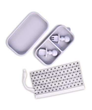KATORI KIDS Silicone Baby Suction Plate To Go - 5pc travel set includes suction baby bowl with lid toddler utensils for self feeding with travel case - Platos para bebes comida 6 meses Light Grey