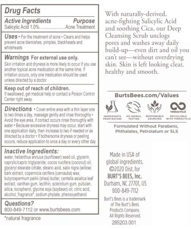 Burt's Bees Natural Acne Solutions Pore Refining Cleansing Scrub 4 Oz - Exfoliating Face Wash for Oily Skin - Buy Online on SooperMarket.com
