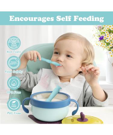 Vicloon Baby Fork and Spoon Set - Silicone Self Feeding Utensil for Infant Toddler - Easy Grip Toddler Cutlery Kit - Blue - Buy Online on SooperMarket.com