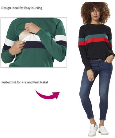 Happy Mama Women's Maternity Nursing Zipped Sweatshirt Striped Jumper 1110 - Grey Melange Size 16 - Buy Online on SooperMarket.com