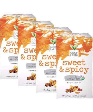 Good Earth Teas Organic Sweet and Spicy Caffeine Free Herbal ,18 Count (Pack of 4)