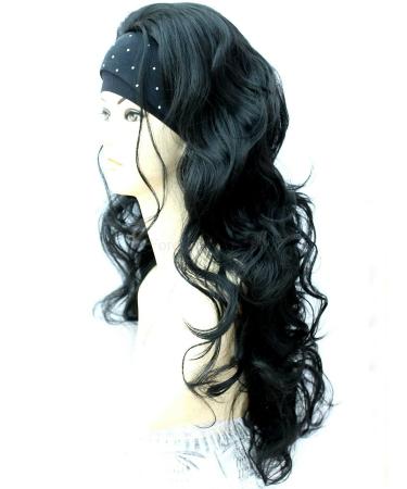 Forever Young Ladies Extra Long Black Wavy Style Half Wig