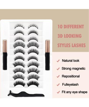 Magnetic Eyelashes Kit with Eyeliner - Natural Looking 10 Pairs | Reusable 3D False Lashes Pack with Tweezers - No Glue Needed! - Buy Online on SooperMarket.com