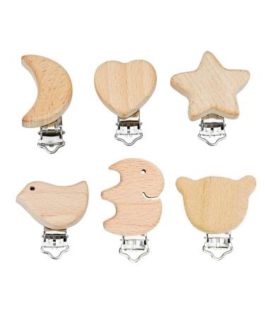 Gamital 6 pieces pacifier clip nuckel clip baby clip metal wood pacifier clip infant pacifier closures holder pacifier chains clips nipple holder for baby and children