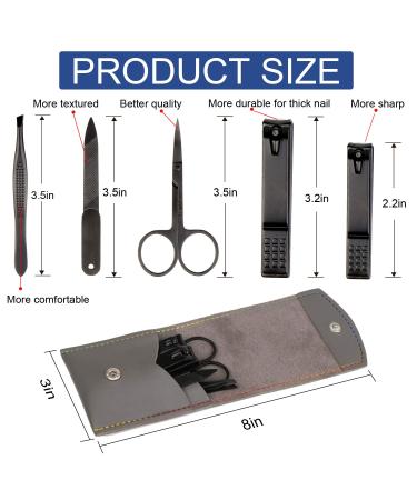 Manicure Pedicure Kit - 5 Piece Nail Clippers Set for Fingernails & Toenails - Best Care Tools for Men & Women with Travel Case (Gray/Black) - Buy Online on SooperMarket.com